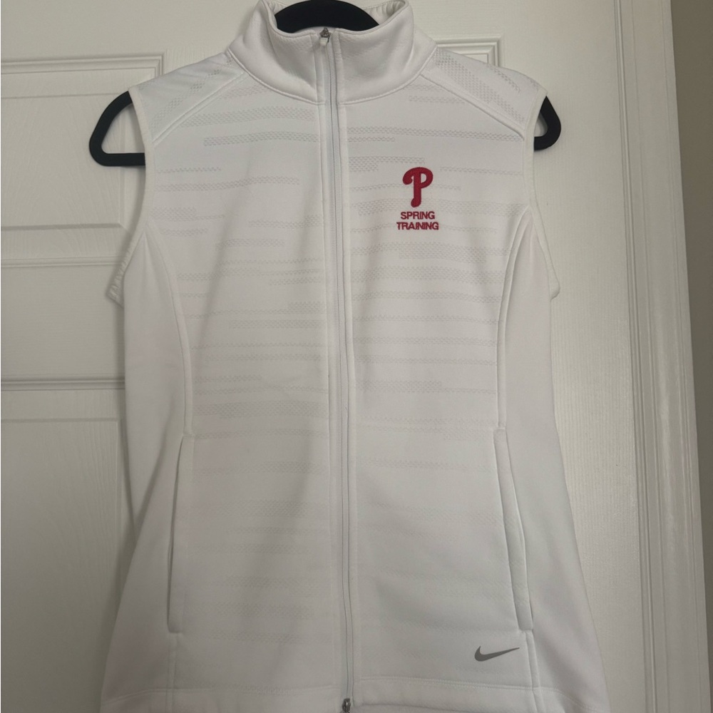 Nike White Sleeveless Zip Vest with Red Phillies 'P' Logo